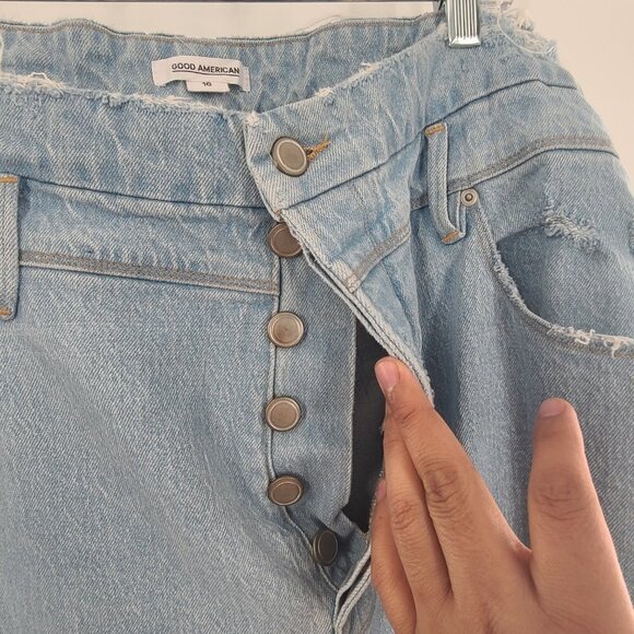 Good American Womens Plus Size 16 Blue High Rise Distressed Slim Fit Jeans - Picture 5 of 16